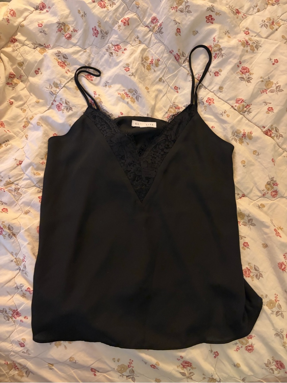Socialite Black Lace-Trim Sheer Layered Cami